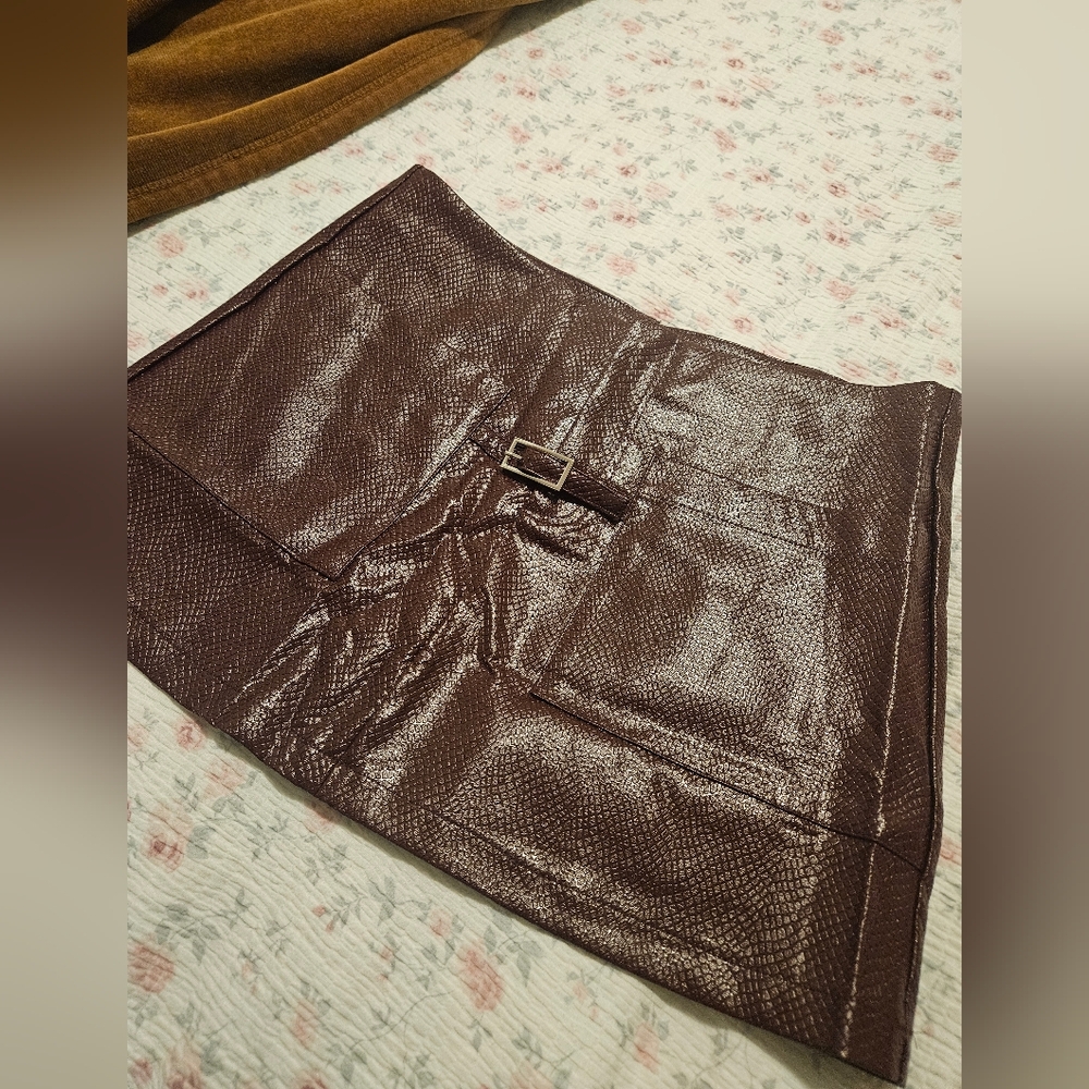 Missguided + Brown Faux Leather Mini Skirt